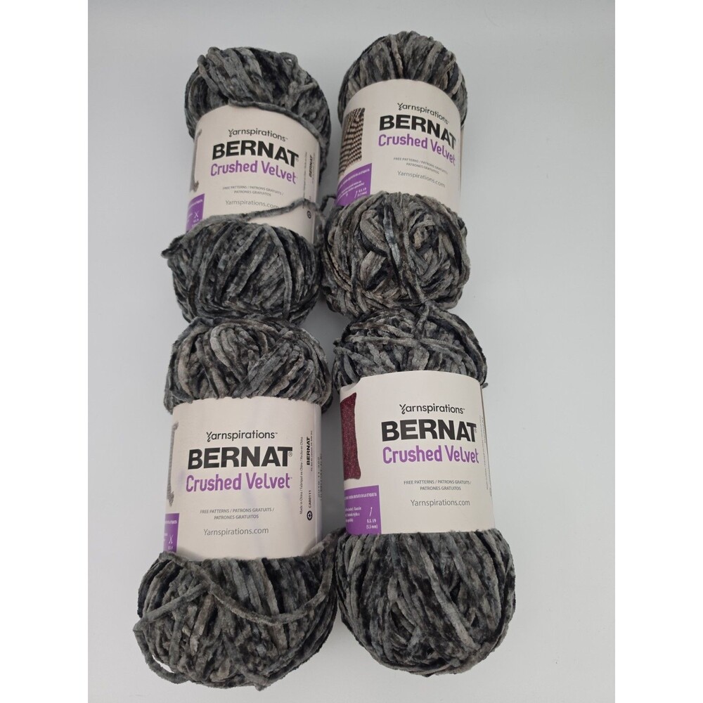 Bernat Crushed Velvet Yarn, Deep Gray. Lot Of 4. Same Dye Lot.